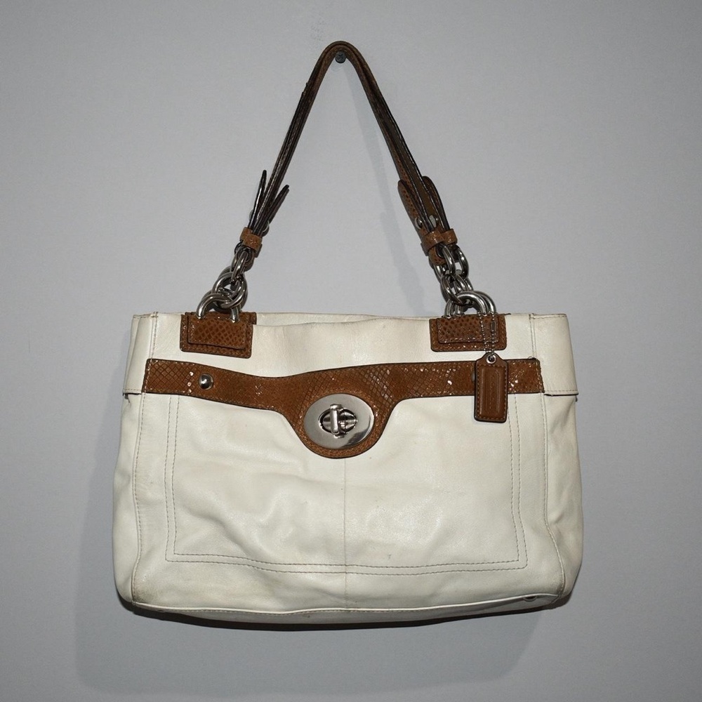 Coach Cream and Tan Shoulder Bag